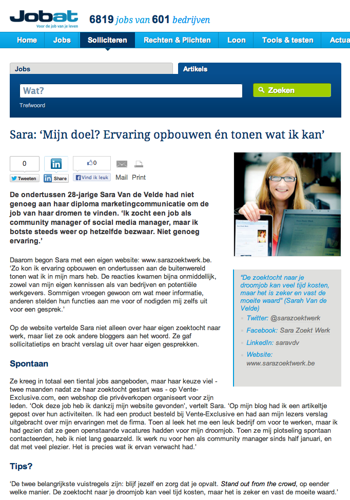 Sara  Zoekt Werk in Jobat